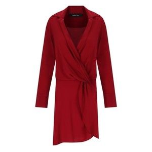 Federica Tosi Deep V-Neck Red Crêpe Dress With Flared Cuffs - NWT
